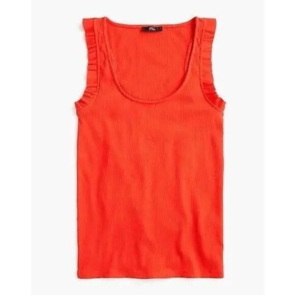 J crew Ribbed ruffle tank top red XS Sleeveless Crewneck‎ - Picture 5 of 5